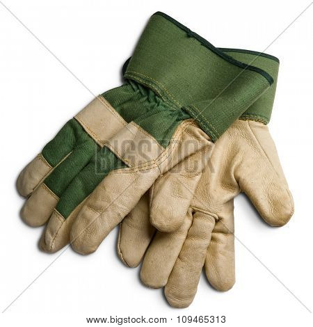 a pair of gardener's protection gloves on white - with clipping path