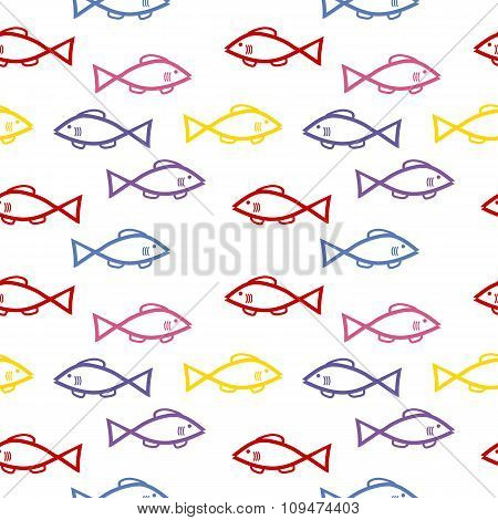 Fish Seamless Pattern On White.