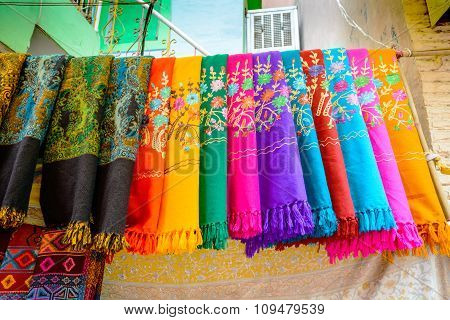 Indian shawls in a market
