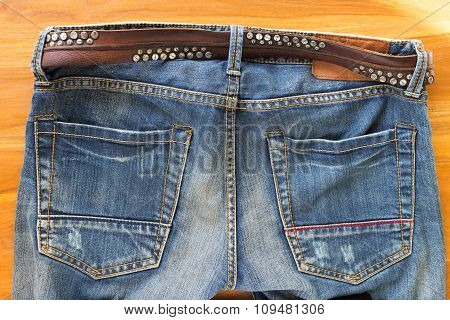 Blue Jeans With Brown Leather Belt