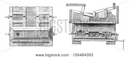 Air Motor cuts a double effect to operate traction registers, vintage engraved illustration. Industrial encyclopedia E.-O. Lami - 1875.