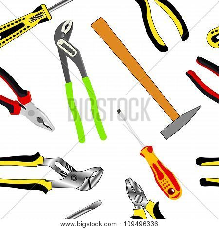 Seamless background of hand tools for construction