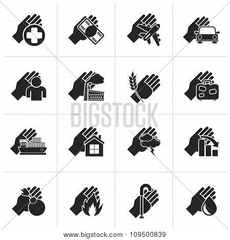 Black Insurance and risk icons