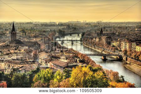 View Of Verona In The Morning Haze - Italy