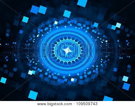 Blue Glowing Stargate With Particles In Space