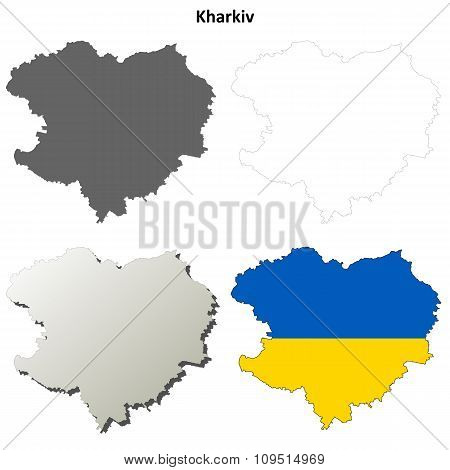 Kharkiv blank outline map set
