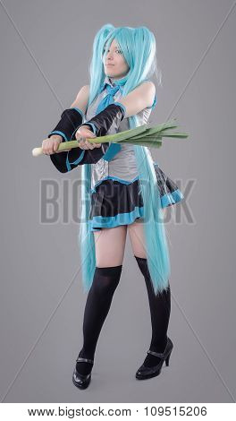 Woman with leek