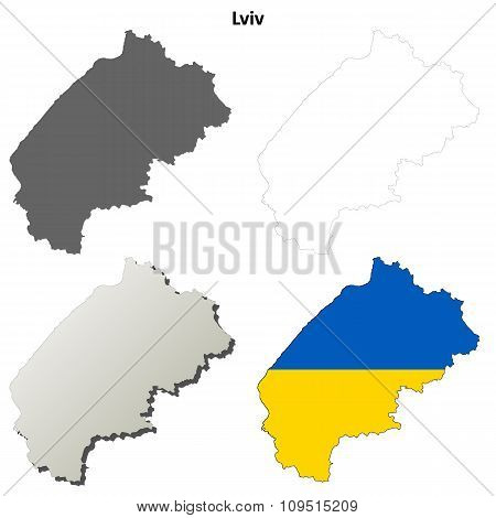 Lviv blank outline map set