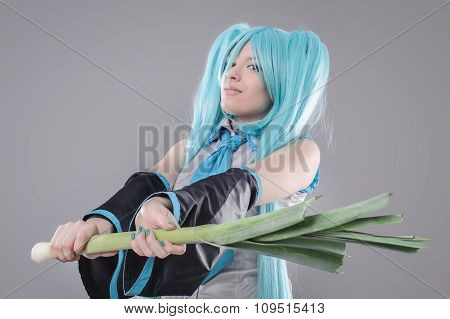 Woman with leek