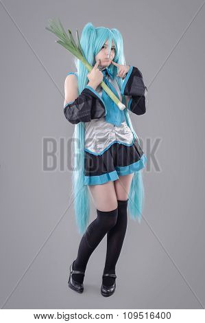 Woman with leek