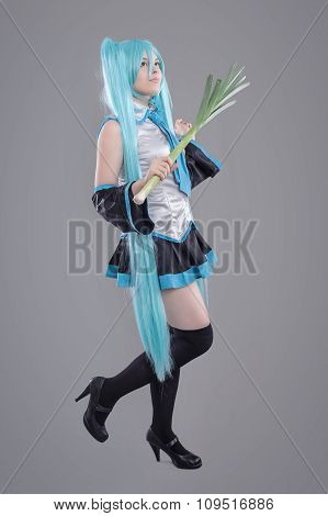 Woman with leek