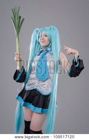 Woman with leek