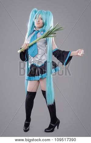 Woman with leek