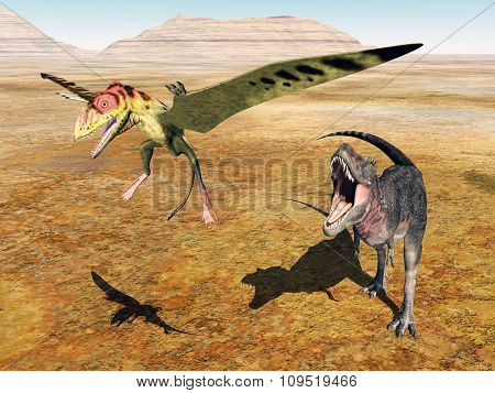 Tarbosaurus attacks Peteinosaurus