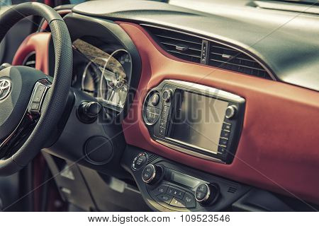 Sleza, Poland, August 15, 2015: Close Up On Toyota Cockpit And Wheel On  Motorclassic Show On August