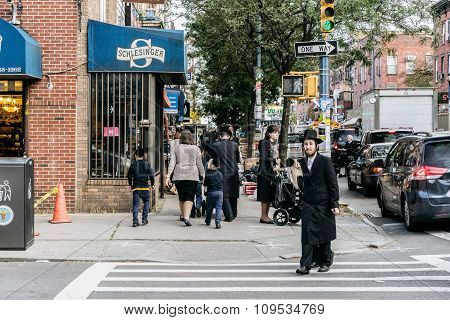 Jewish Hassidic Man Crosses The Street.