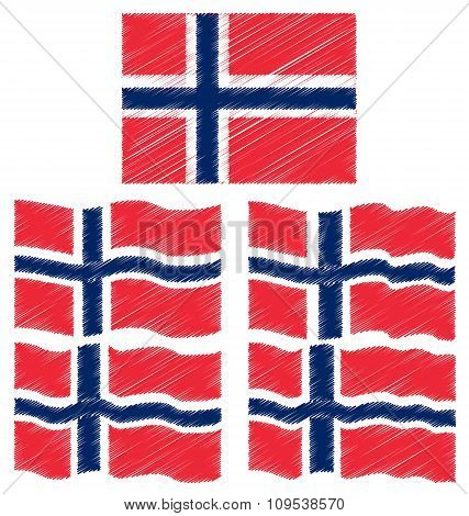 Flat And Waving Hand Draw Sketch Flag Of Norway