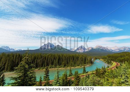 View over a river through the Rocky Mountains, Banff, Canada