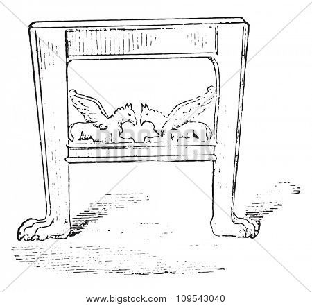Etruscan stool, vintage engraved illustration. Private life of Ancient-Antique family-1881.