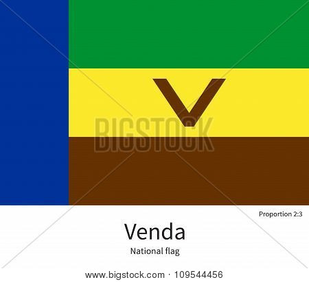 National flag of Venda with correct proportions, element, colors
