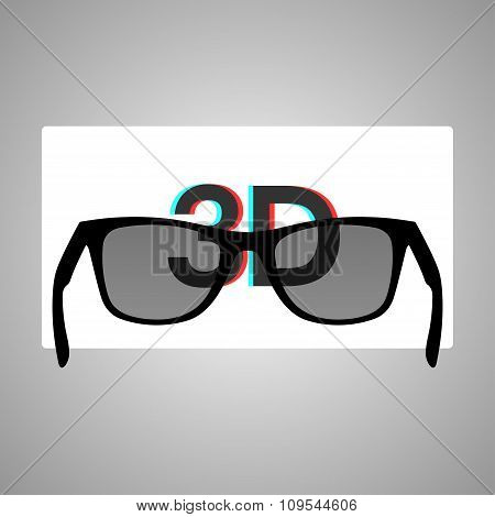 3D glasses and a stereo image on a white screen. Vector