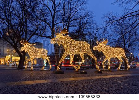 Christmas Moose Herd Made Of Led Light