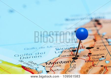Monteria pinned on a map of America