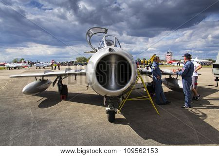 Hradec Kralove, Czech Republic - September 5: Pilot Of Jet Fighter Aircraft Mikoyan-gurevich Mig-15