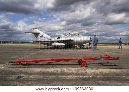 Hradec Kralove, Czech Republic - September 5: Pilot Of Jet Fighter Aircraft Mikoyan-gurevich Mig-15