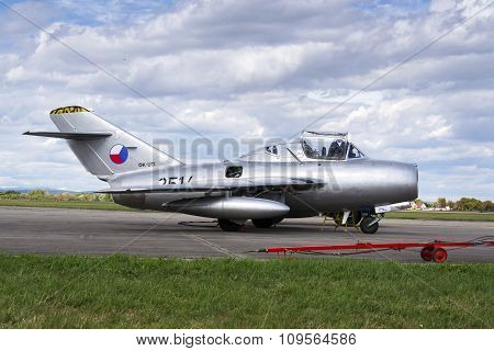 Hradec Kralove, Czech Republic - September 5: Pilot Of Jet Fighter Aircraft Mikoyan-gurevich Mig-15