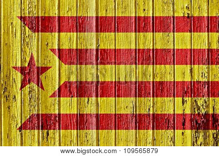 Flag Of Catalan Separatist Movement Painted On Wooden Frame