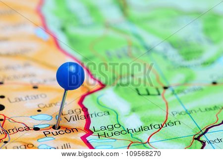 Pucon pinned on a map of Chile