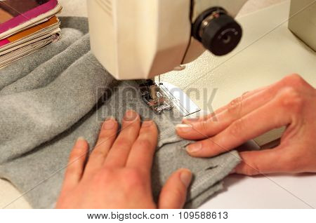 Processes Of Sewing On The Sewing Machine Sew Women's Hands Sewing Machine
