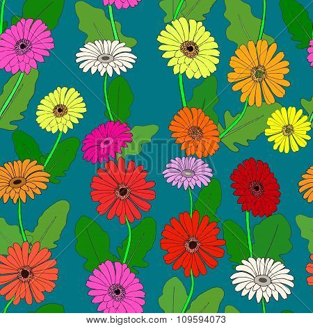 Seamless pattern with hand-drawn gerberas