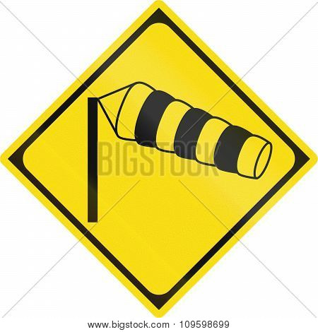 Japanese Road Warning Sign - Dangerous Cross-wind