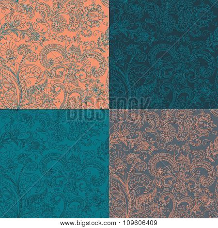 vector set seamless floral pattern
