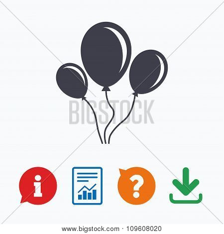 Balloon sign icon. Air balloon with rope.