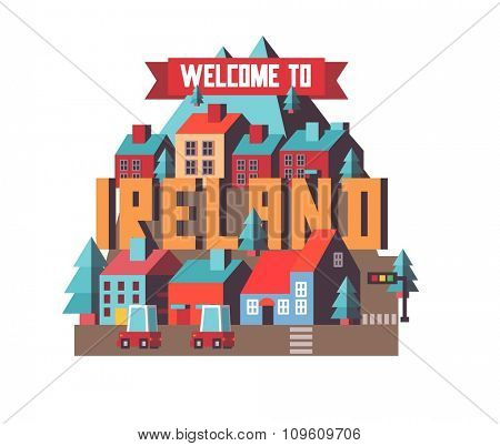 Ireland in europe is a beautiful country to visit. vintage vector illustration.