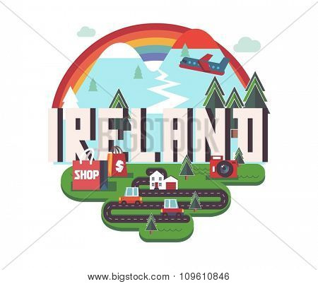 Ireland in europe is a beautiful country to visit. vintage vector illustration.
