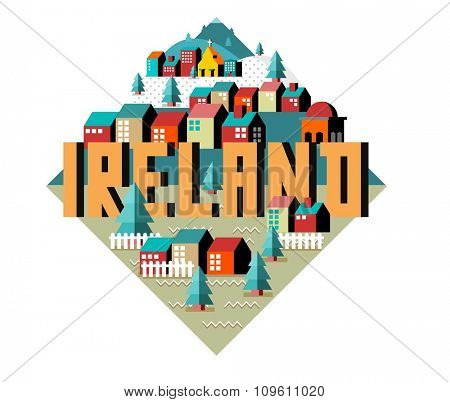 Ireland in europe is a beautiful country to visit. vintage vector illustration.