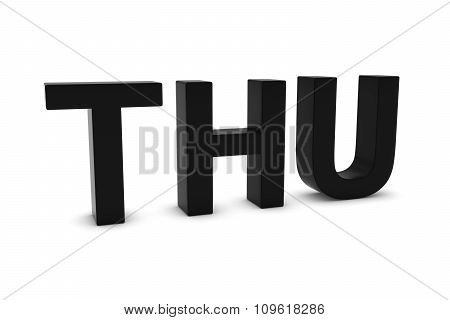 Thu Black 3D Text - Thursday Abbreviation Isolated On White