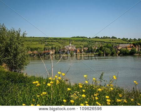 Ruins Of An Ancient Castle On The River Shore, Les Andeles, France