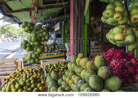 A Lot Of Fresh, Tropical Fruits, At A Market, Bazaar In Yogjakarta, Indonesia.