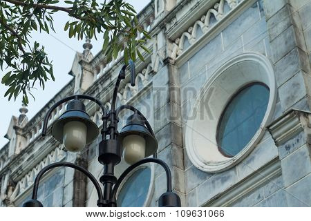 The Classical Road Lamp With Gothic Church