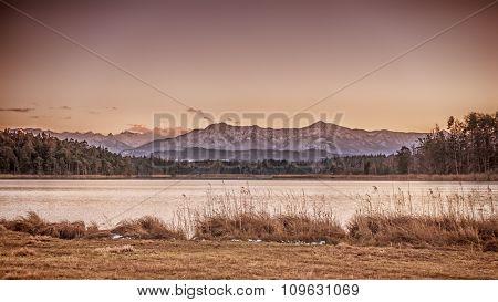 sunset at the Osterseen in Bavaria Germany