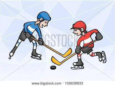 Two Boys Playng Ice Hockey