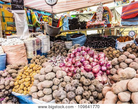 People Sell Goods At The Central Market In Arequipa
