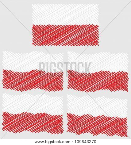 Flat and Waving Hand Draw Sketch Flag of Poland