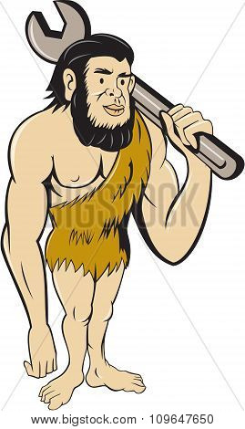 Neanderthal Caveman With Spanner Cartoon