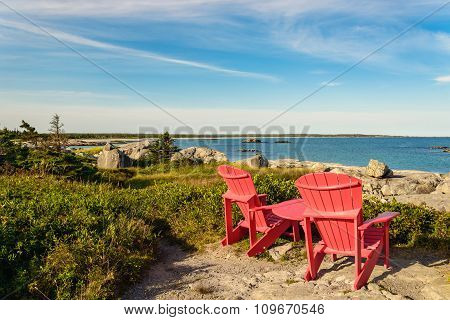 Red Chairs Facing Keji Seaside Beach